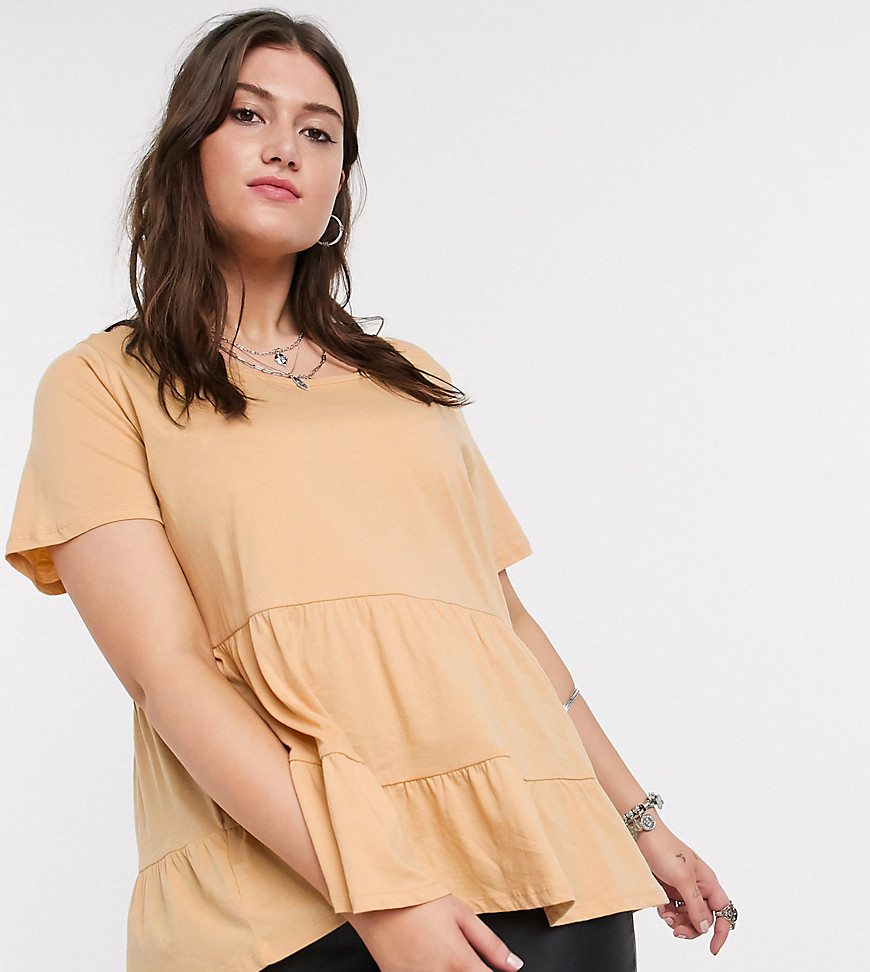 Only Curve smock t-shirt in sand-Beige