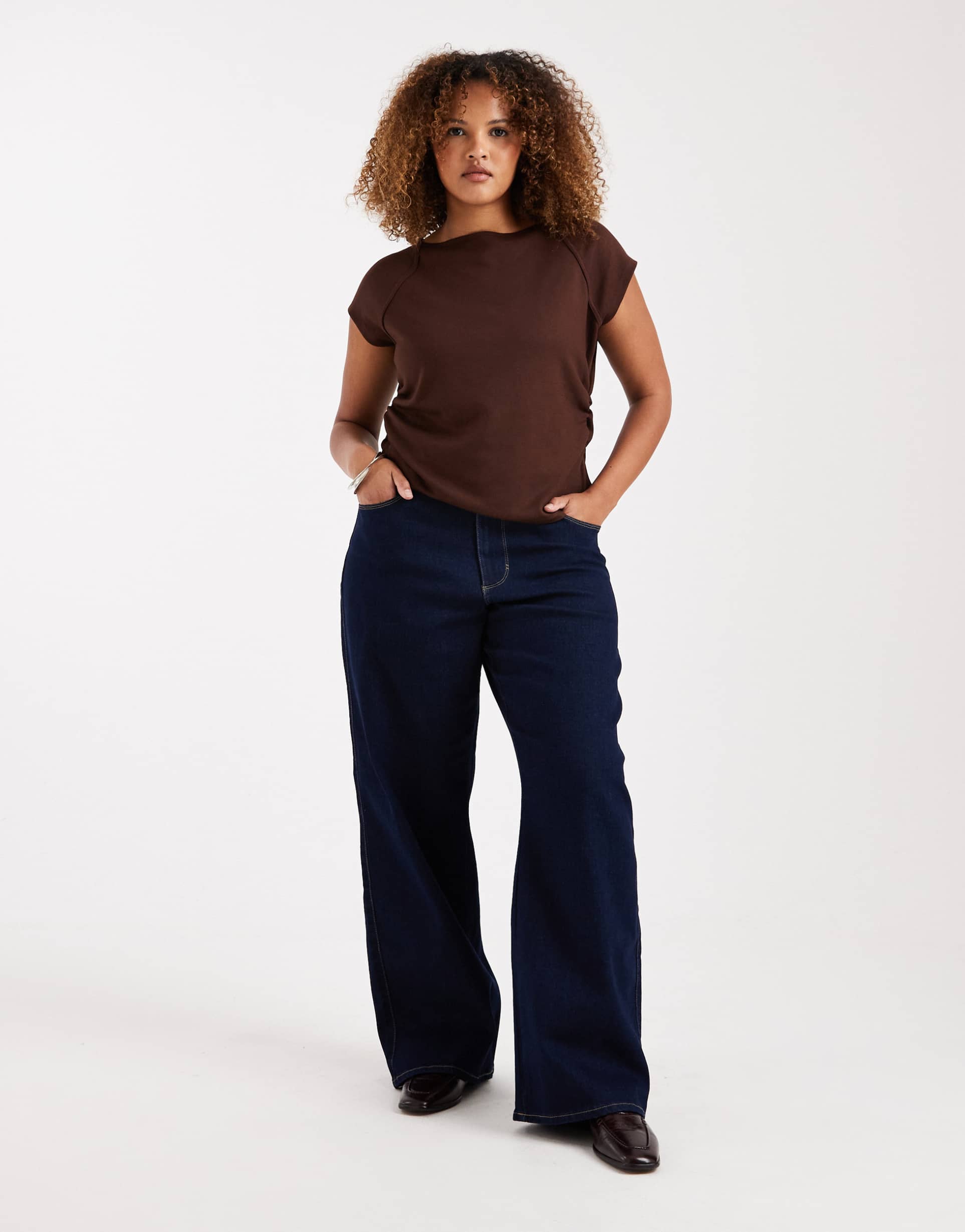 only curve snow high waist wide leg jeans in dark blue