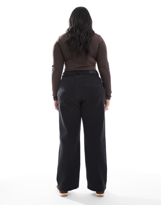 ONLY Curve Snow high waist wide leg jeans in washed black, 2 of 5