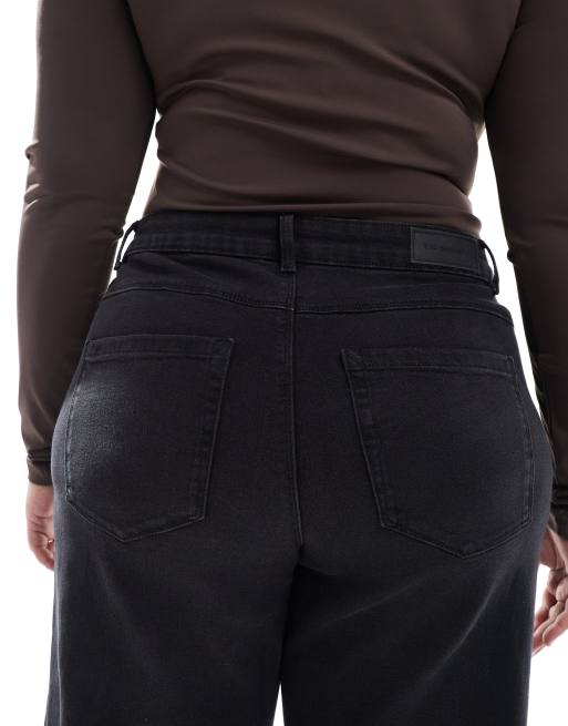 ONLY Curve Snow high waist wide leg jeans in washed black, 4 of 5