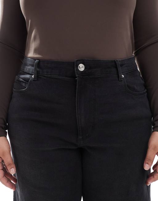ONLY Curve Snow high waist wide leg jeans in washed black, 5 of 5