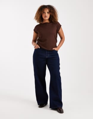 ONLY Curve - Snow - Jeans in Dunkelblau mit hohem Bund und weitem Bein