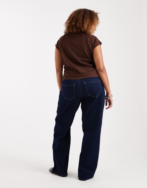 ONLY Curve – Snow – Mörkblå jeans med vida ben och hög midja, 2 av 5