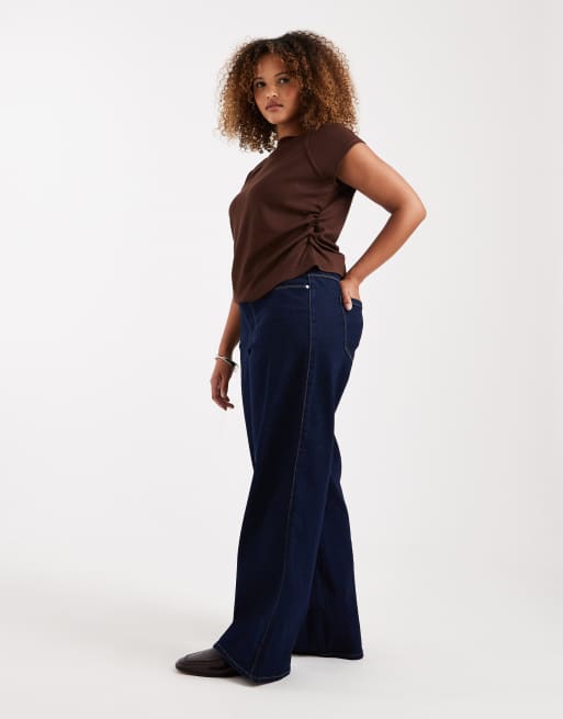 ONLY Curve – Snow – Mörkblå jeans med vida ben och hög midja, 3 av 5