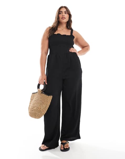 Only Curve - Sort jumpsuit med rynker - view 1