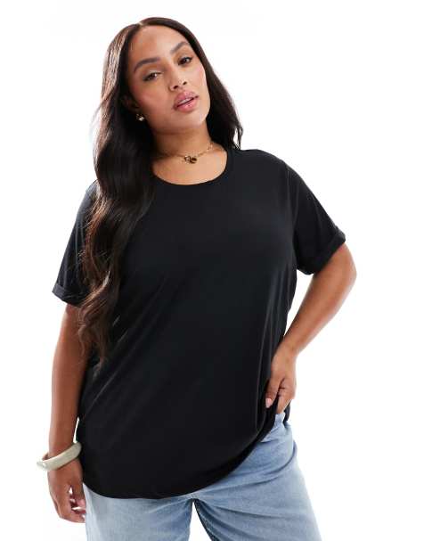 ONLY Curve - Sort T-shirt med opsmøgne ærmer - view 1
