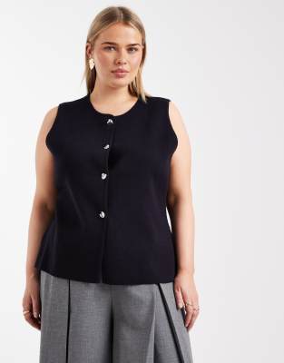 Only Curve Split Detail Compact Knitted Waistcoat In Blue