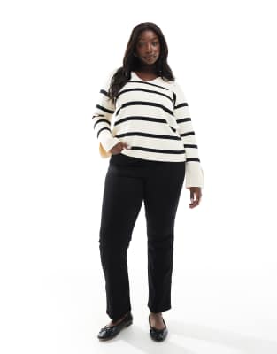 Only Curve Split Neck Knit Sweater In Neutral