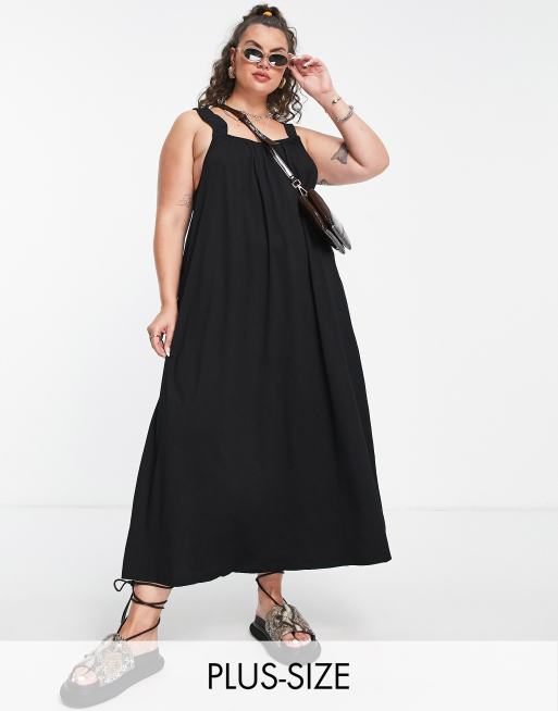 knee length dresses for ladies Okalani Long Maxi Smock Top Spaghetti Dress Black / Fits Xs to XL (2-16)
