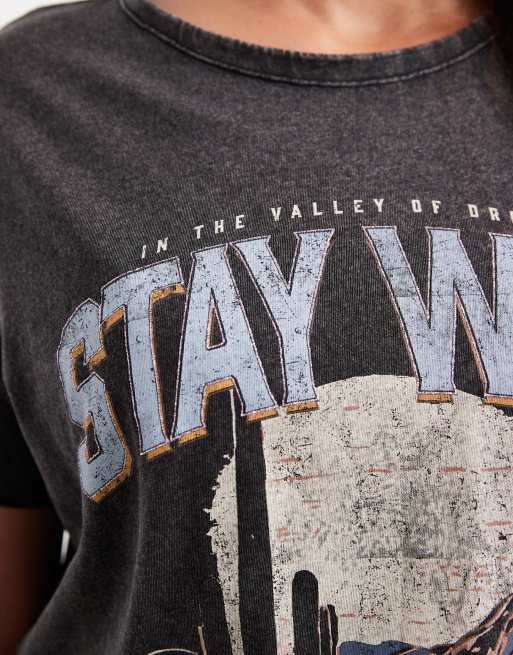 ONLY Curve Stay Wild print t-shirt in black, 2 of 4
