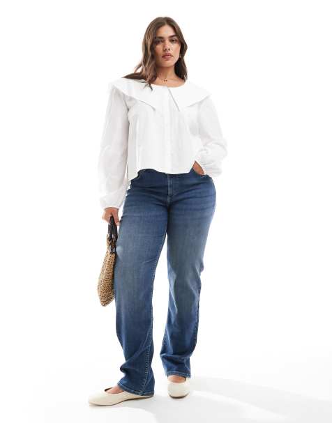 ONLY Curve straight leg jeans in dark blue - view 1