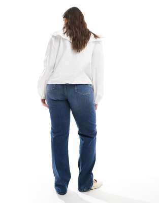 Only Curve Straight Leg Jeans In Blue