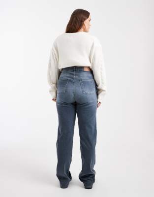 Only Curve Straight Leg Jeans In Gray