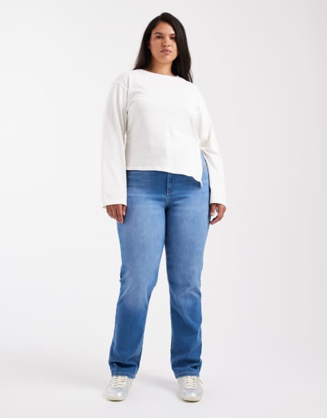 ONLY Curve straight leg jeans in mid blue - view 1