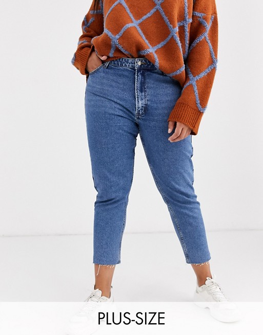 Only Curve straight leg jeans in mid wash blue