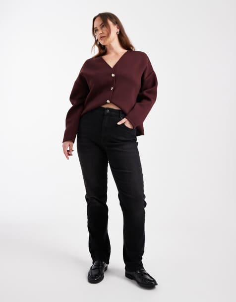 ONLY Curve straight leg jeans in washed black