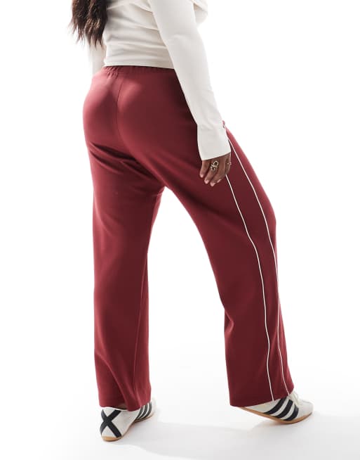 ONLY Curve straight leg pants with contrast piping in burgundy, 5 of 5