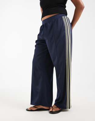 Only Curve Straight Leg Side Striped Sweatpants In Navy