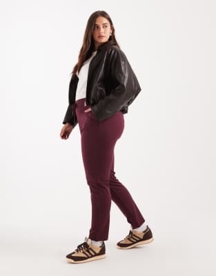 Only Curve ONLY Curve straight leg trousers in burgundy-Red