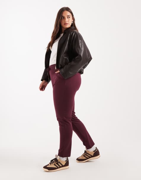 ONLY Curve straight leg trousers in burgundy - view 1