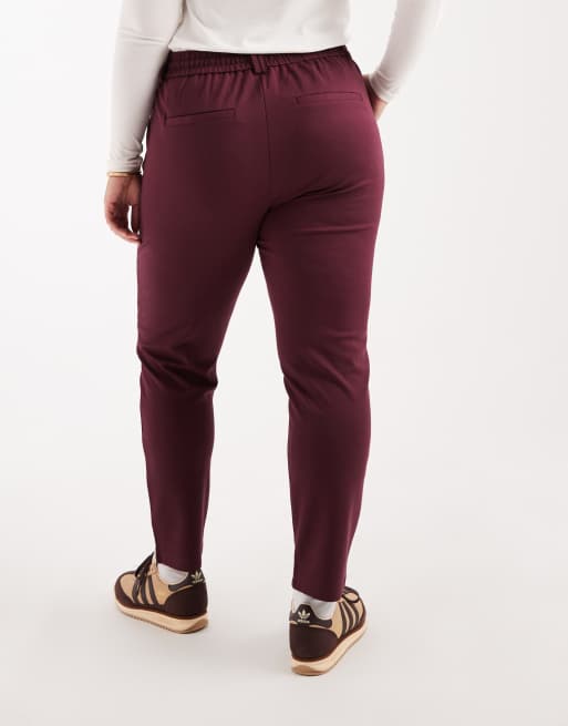 ONLY Curve straight leg trousers in burgundy, 2 of 5