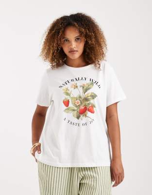 Only Curve Strawberry Graphic Print T-shirt In White