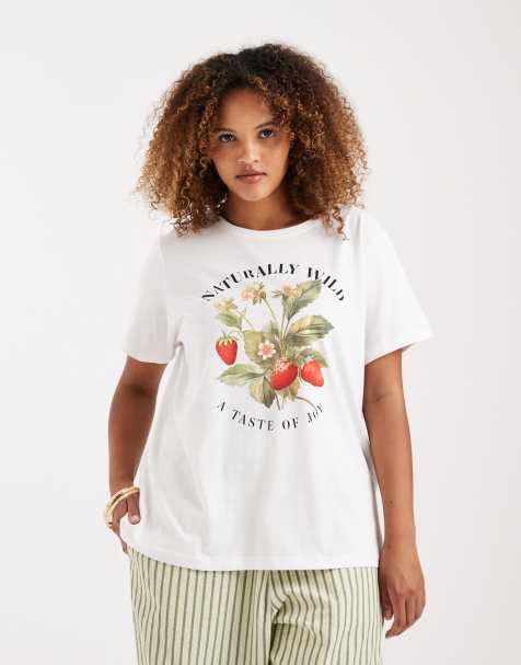 ONLY Curve strawberry graphic print t-shirt in white - view 1