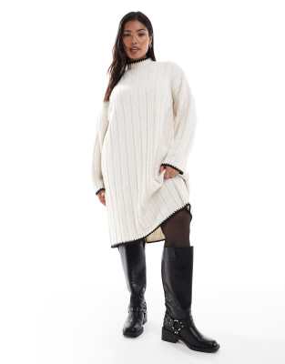 ONLY Curve - Strick-Minikleid in Weiß mit Kontrastmuster