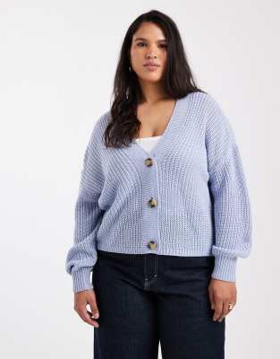 ONLY Curve - Strickjacke in Blau mit V-Ausschnitt