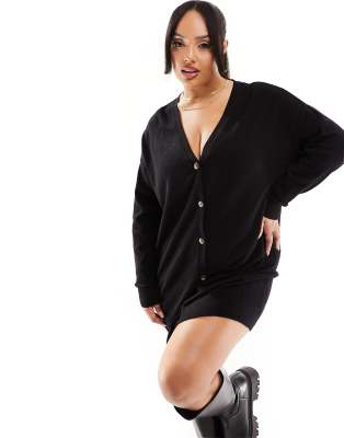 Only Curve – Strickjacken-Kleid in Schwarz mit Knopfleiste 