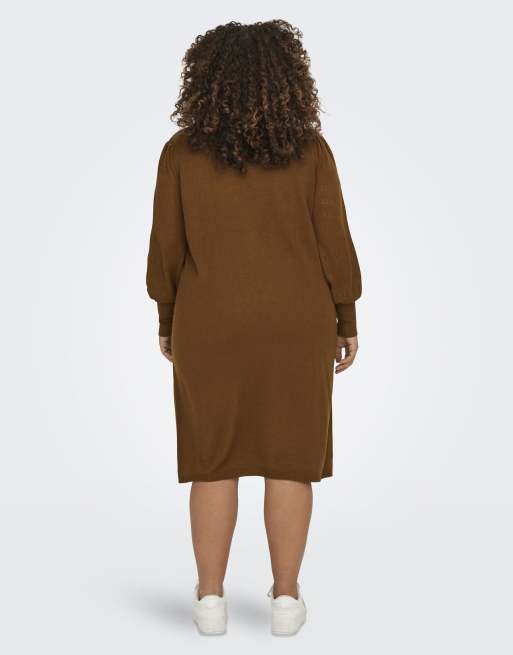 ONLY Curve – Strickkleid in Braun, 2 von 4
