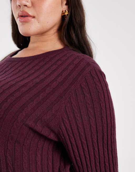 Only Curve – Strickkleid in Burgunderrot mit Zopfmuster, 3 von 4