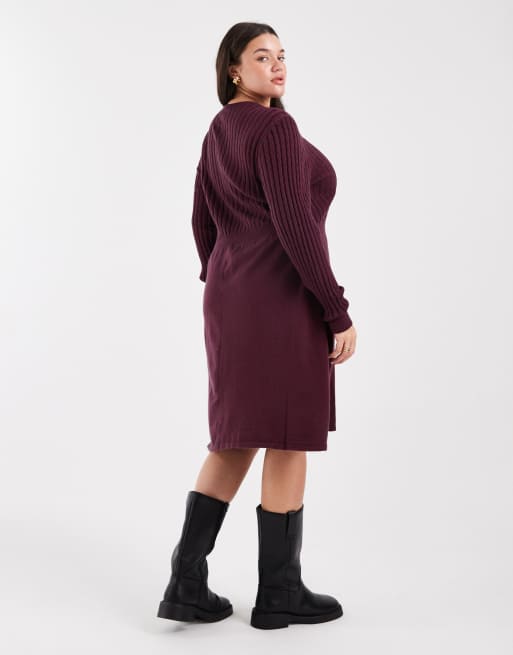 Only Curve – Strickkleid in Burgunderrot mit Zopfmuster, 4 von 4