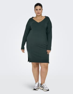 ONLY Curve - Strickkleid in Mokka-Baiser-Grün