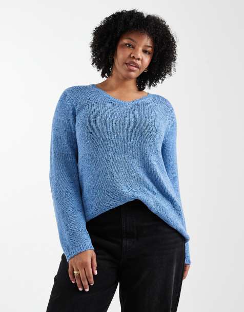 ONLY Curve – Strickpullover in Blau mit V-Ausschnitt - view 1
