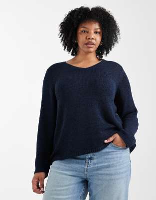 ONLY Curve - Strickpullover in Marineblau mit V-Ausschnitt