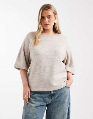 ONLY Curve - Strickpullover in Steingrau mit Dreiviertelärmeln-Neutral