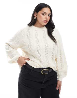 ONLY Curve - Strickpullover in Weiß mit Zopfmuster
