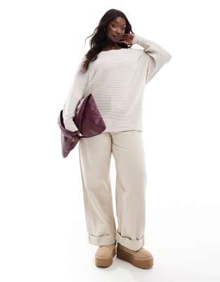 Thumbnail - ONLY Curve - Strickpullunder in Beige mit Bündchen-Schwarz