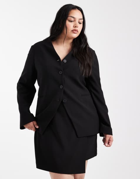 ONLY Curve structured blazer co-ord in black
