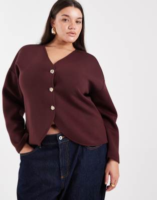 Only Curve ONLY Curve structured cardigan in dark brown