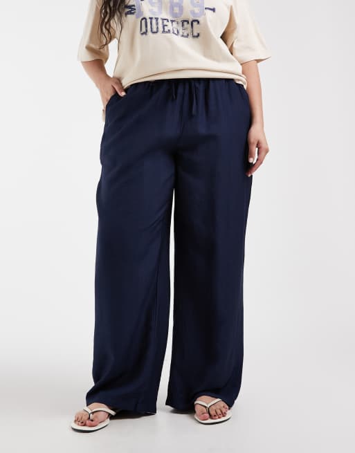 ONLY Curve – Strukturierte Hose in Marineblau mit hohem Bund, 2 von 5