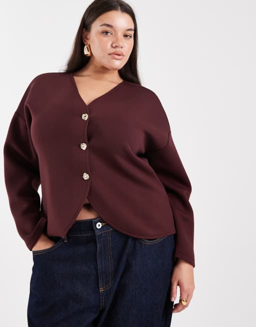 ONLY Curve – Strukturierte Strickjacke in Dunkelbraun