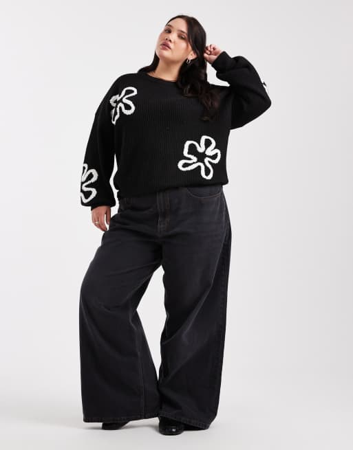 ONLY Curve – Svart tröja med blommiga sömmar, 2 av 4