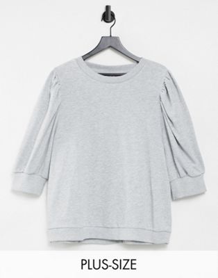Only Curve sweatshirt with volume sleeve in grey - ASOS Price Checker