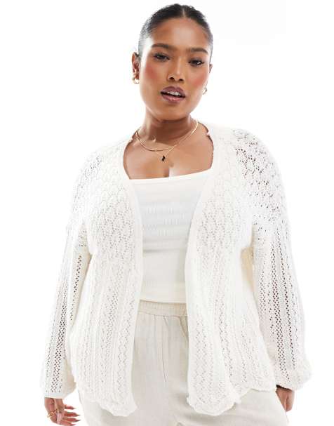 ONLY Curve crochet cardigan in white