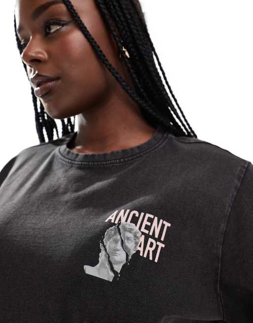 ONLY Curve - T-shirt coupe carrée avec imprimé Gallery au dos - Noir délavé, 4 de 4