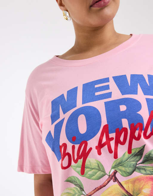 ONLY Curve – T-Shirt in Rosa mit „New York“-Print/Aufdruck, 2 von 4