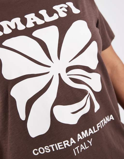 ONLY Curve – T-Shirt in Schokobraun mit „Amalfi“-Print, 3 von 4