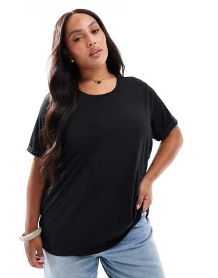 ONLY Curve - T-Shirt in Schwarz mit umgeschlagenen Ärmeln